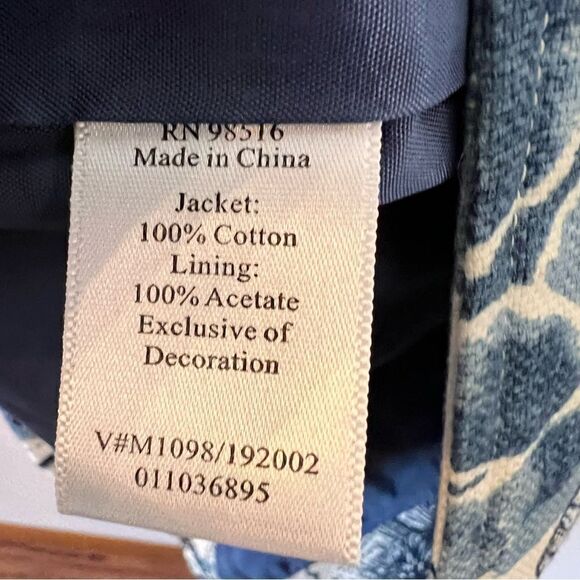 Coldwater Creek Jacket Women Blue And White Print Size 12 Open Front Fully Lined - Picture 7 of 8